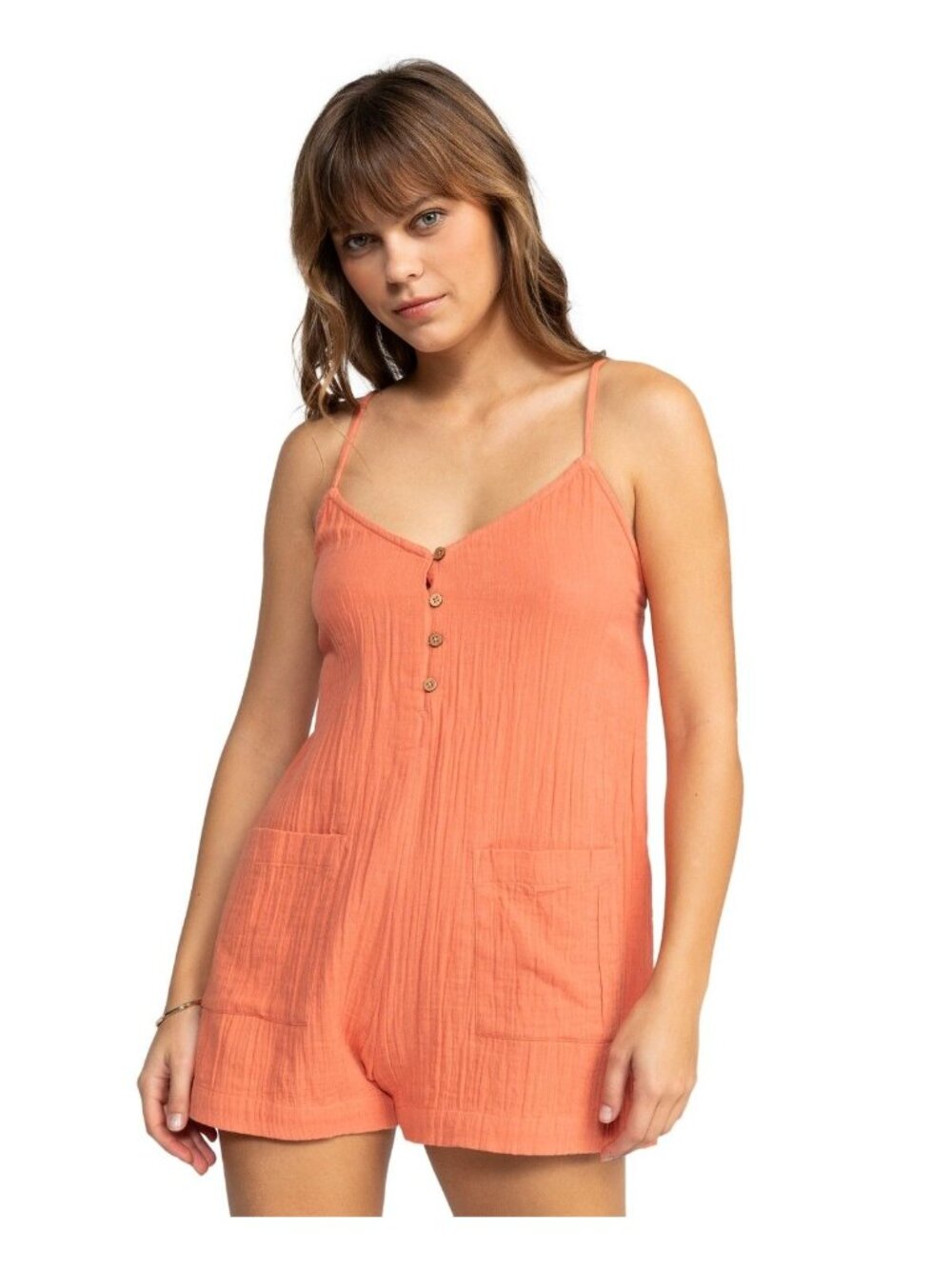 Roxy Womens Sunshine Haze Gauze Sleeveless Romper Apricot Brandy Size XL NWT
